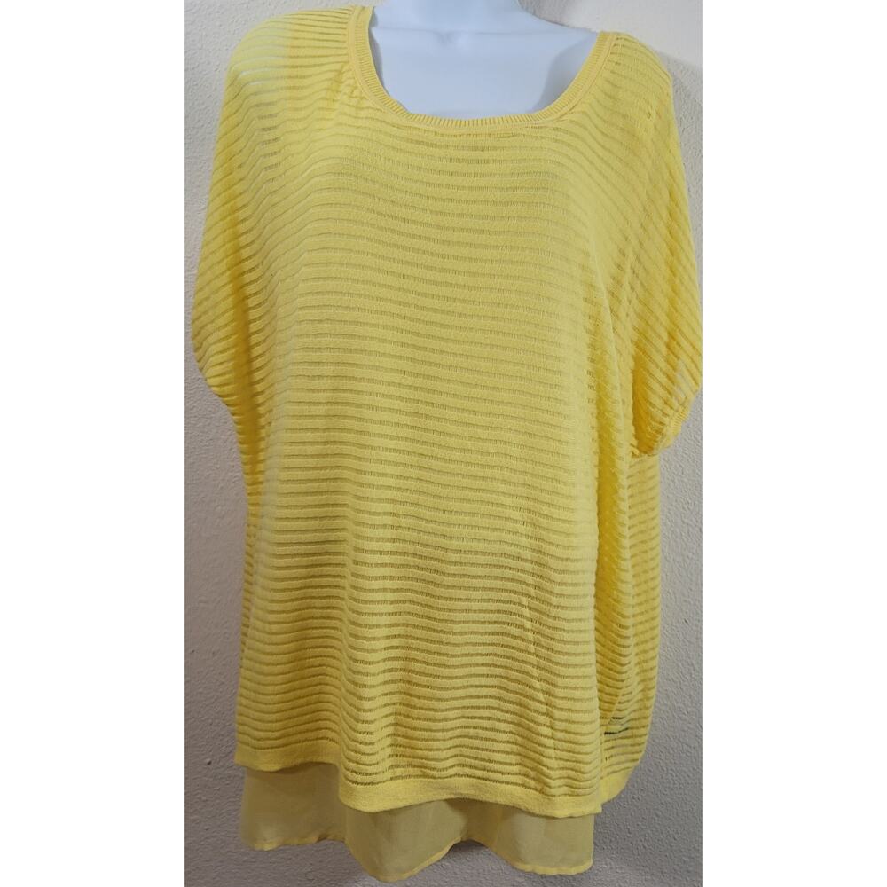 Lane Bryant Yellow Loose Knit Layered Lined Top 14 16 Lightweight Soft Flowy
